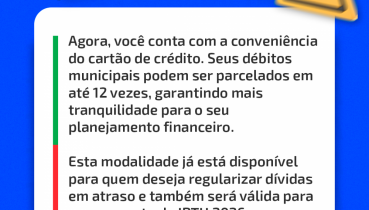 AGORA OS TRIBUTOS PODER�O SER PAGOS COM CART�O DE CR�DITO